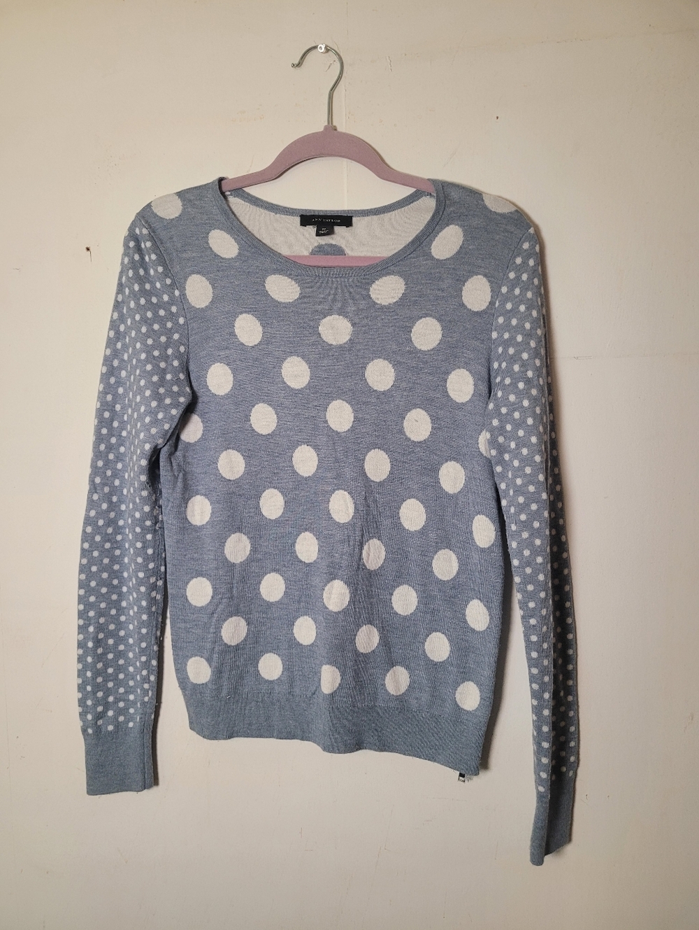 Ann Taylor Blue Polka Dot Sweater Size Medium